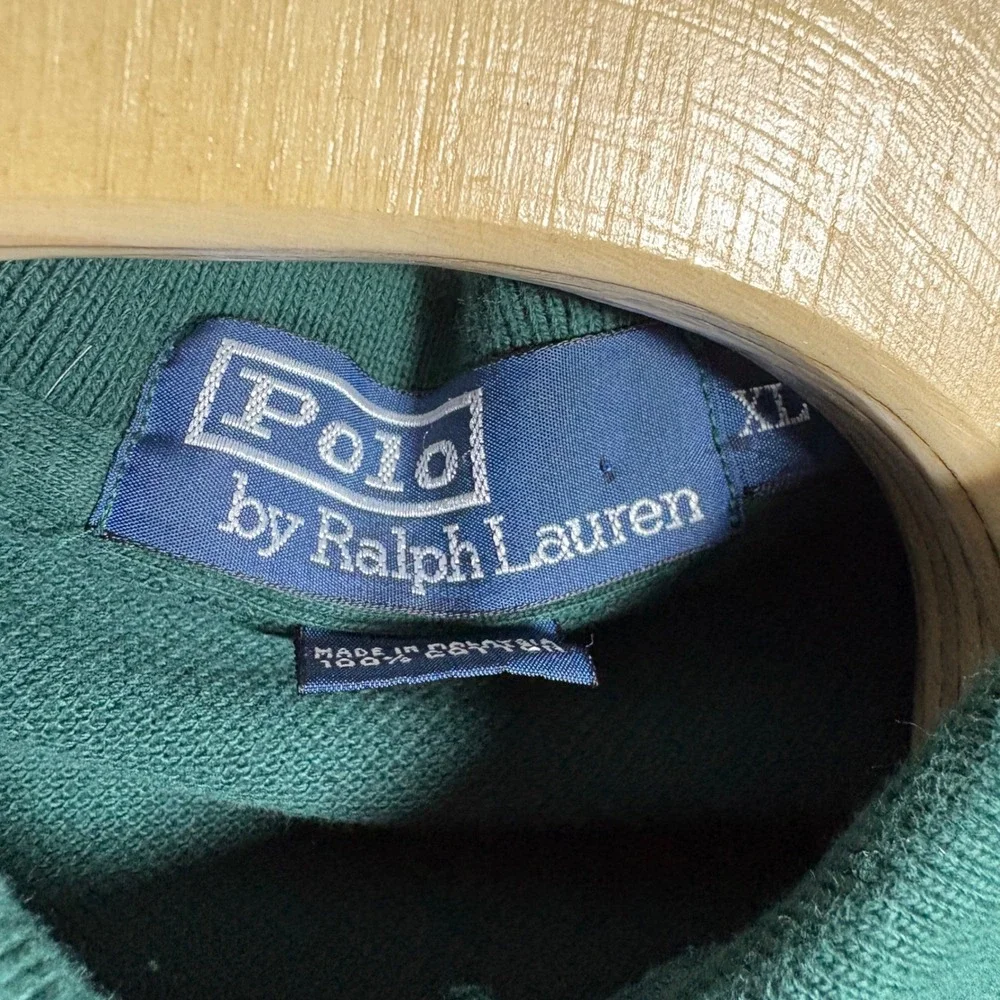 Polo Ralph Lauren Mens XL‎ Hunter Green Long Sleeve Tipped Pique Polo Shirt